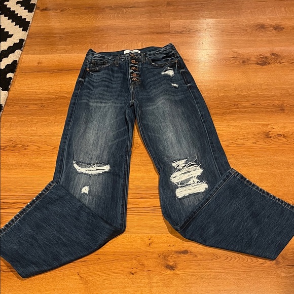 KanCan Dark Blue Distressed 90’s Flare Jeans - Picture 3 of 7